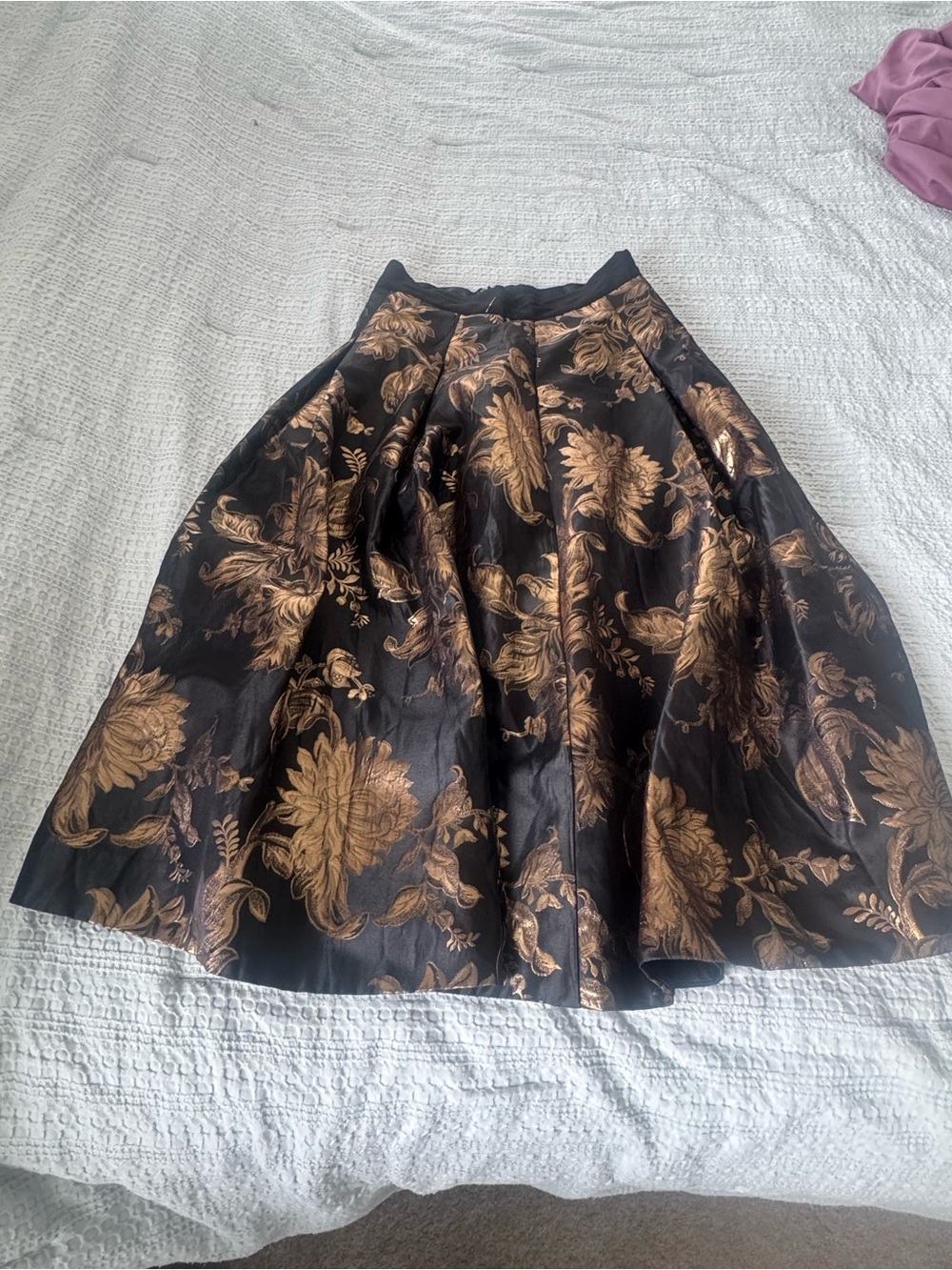White House Black Market Black Skirt with Gold Floral Jacquard